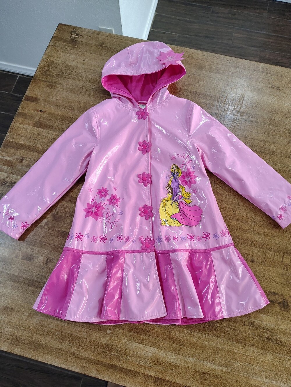 DISNEY STORE Original Pink Princess Hooded Raincoat Aurora Beauty And The Beast